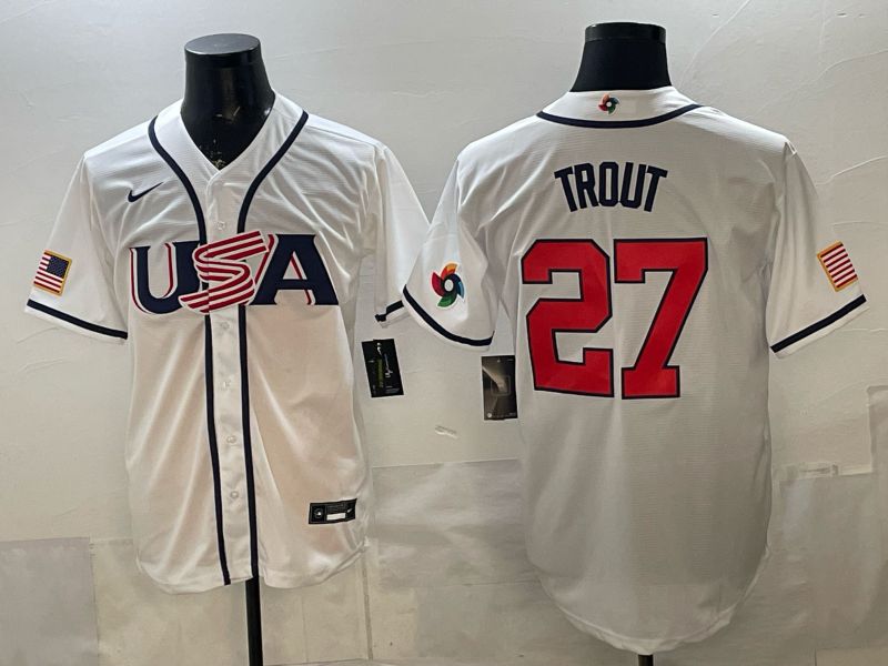 Men 2026 World Cub USA #27 Trout White Game Nike MLB Jersey style 009